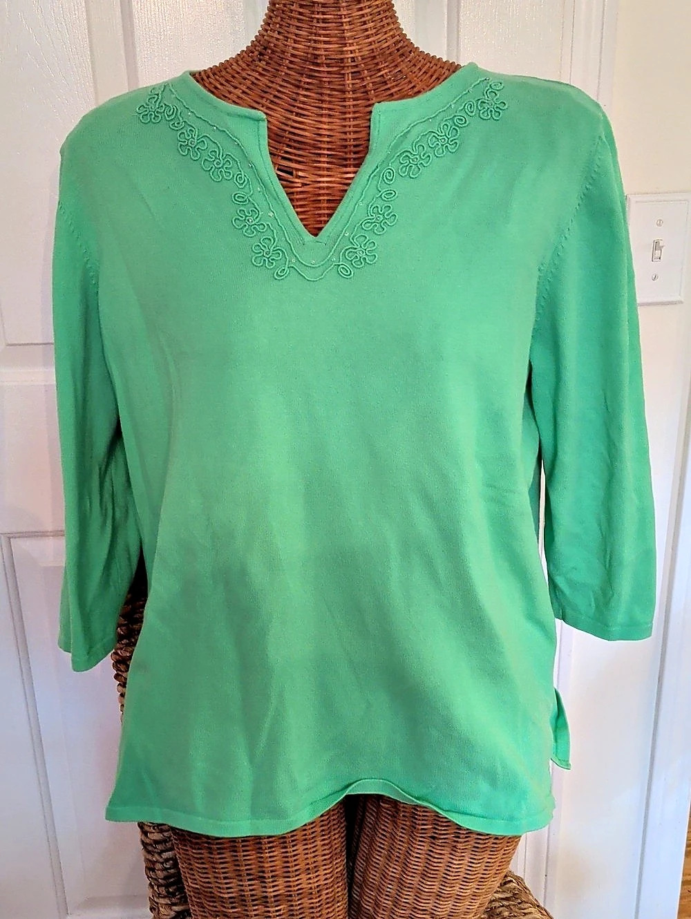 Sag Harbor Embroidered V-Neck Tunic in Green Size XL